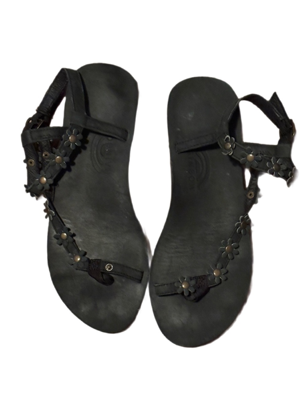 Rainbow Sandals "Delilah" Black Studded Floral Sandals Women's Size L10